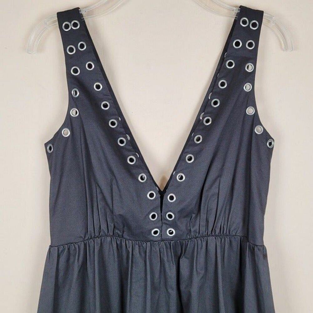 Y2K Marciano Size S Black A-Line Knee Lenght Dress Silver Rings Grommets Eyelet - Picture 5 of 12